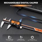 HARDELL Digital Caliper, 6" Rechargeable Caliper Measuring Tool with Large Orange Screen (Non-Backlit), Stainless Steel Digital Micrometer with Auto-Off, Inch/MM/Fraction for DIY/Household/3D-Printing