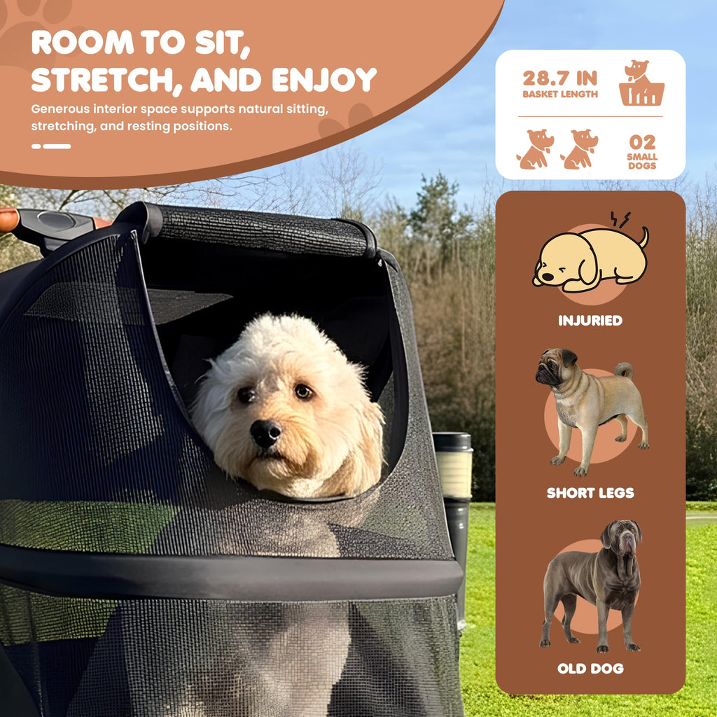 AdventEdge Premium Large Dog Stroller for Pets up to 55lbs, Dog Stroller for Medium Dogs, All-Terrain pet Stroller with Carbon Steel Frame & Breathable Mesh, Black & Grey (Large)