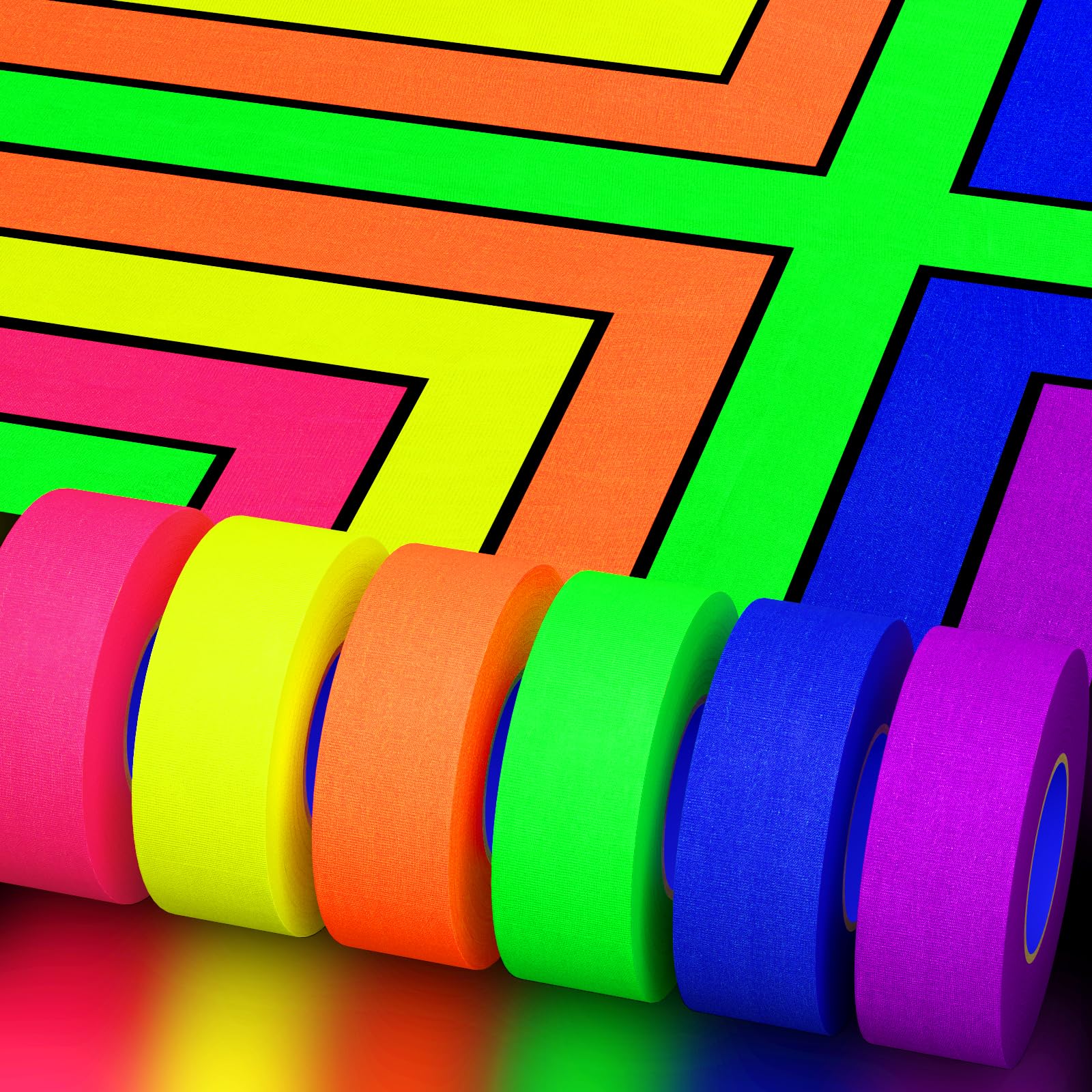 SWRT 6 Rolls (1 in x 33 Ft) Neon Gaffer Cloth Tape for Halloween Decor