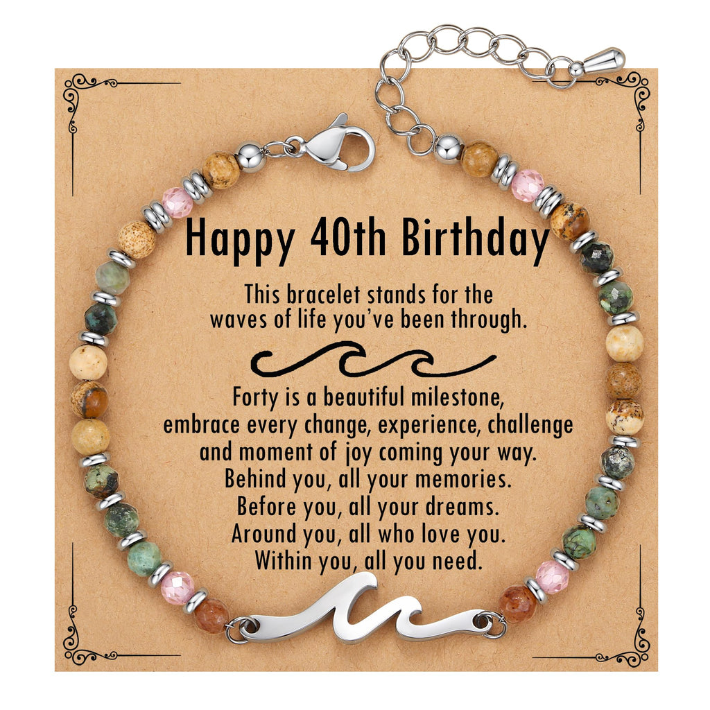 40th Birthday Gifts Women, 40th Birthday Decorations Wave Bracelet