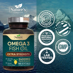 Omega 3 Fish Oil Supplements - 2400mg Fish Oil Per Serving - Triple Strength Omega-3 with Fatty Acids EPA & DHA - Natural Heart, Brain & Immune Support - Wild Caught, Bottled in USA - 120 Softgels