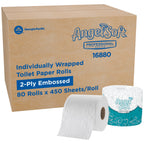 Angel Soft Professional Series by Georgia-Pacific PRO 2-Ply Embossed Toilet Paper, White, Individually Wrapped, 450 Sheets Per Roll, 80 Toilet Tissue Rolls Per Case, 16880