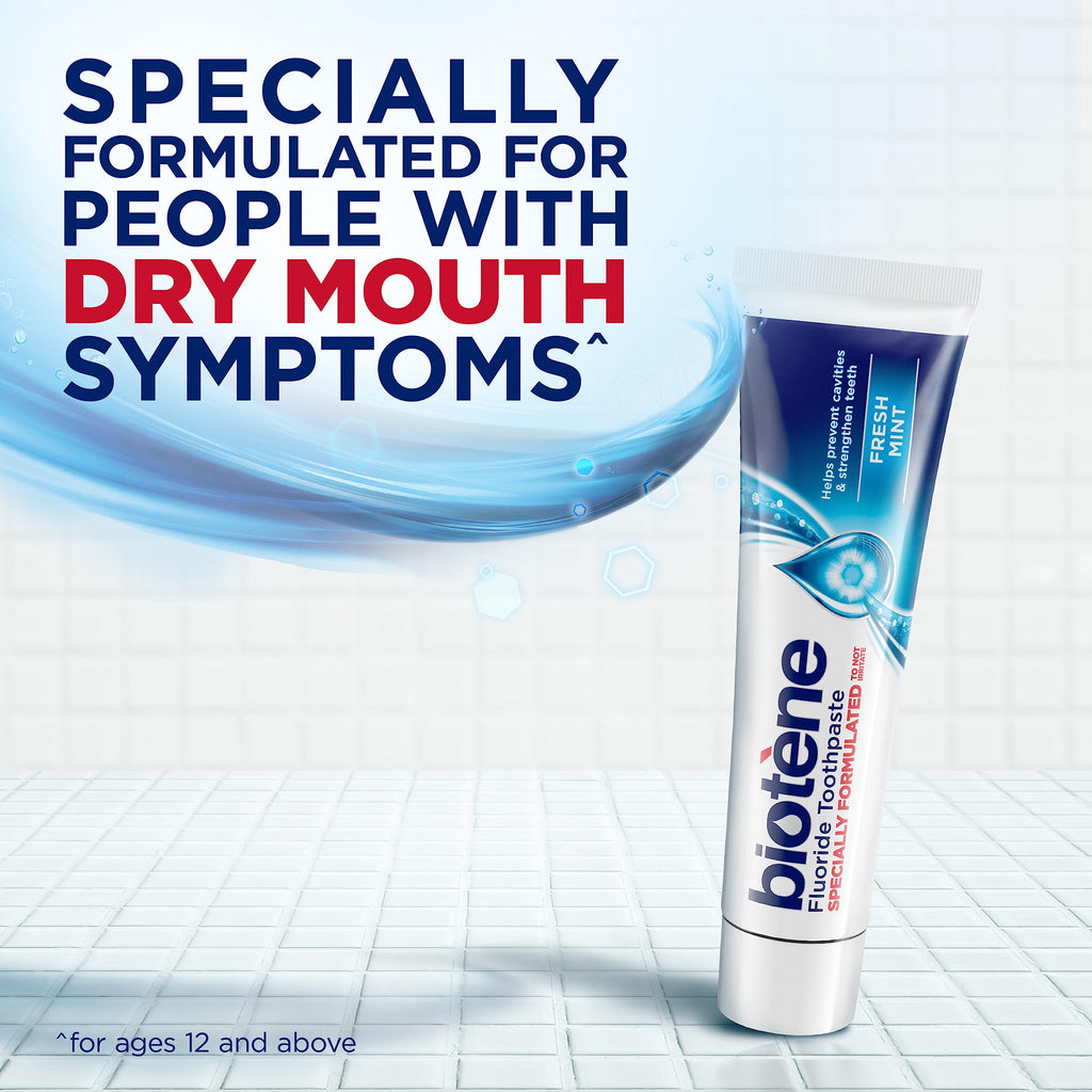 biotène Fluoride Toothpaste for Dry Mouth Symptoms, Bad Breath Treatment and Cavity Prevention, Fresh Mint - 4.3 oz