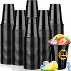 120 Pack 16 oz Black Cups, Heavy Duty Black Plastic Cups for Party, Cold Drinks, BBQ, Black Disposable Cups for Christmas, Halloween, Wedding, Birthday, Picnic, Serving and Celebrations