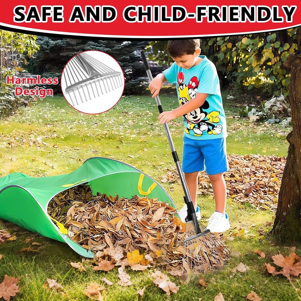 Leaf Rake Adjustable 23-75, Collapsible Metal Stainless Steel Garden Yard