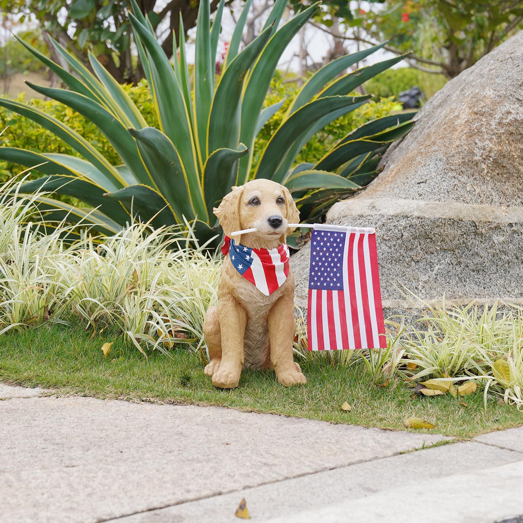 Cynkeyee Outdoor Garden Decor Dog Statue - Resin Dog with American Flag
