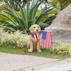 Cynkeyee Outdoor Garden Decor Dog Statue - Resin Dog with American Flag
