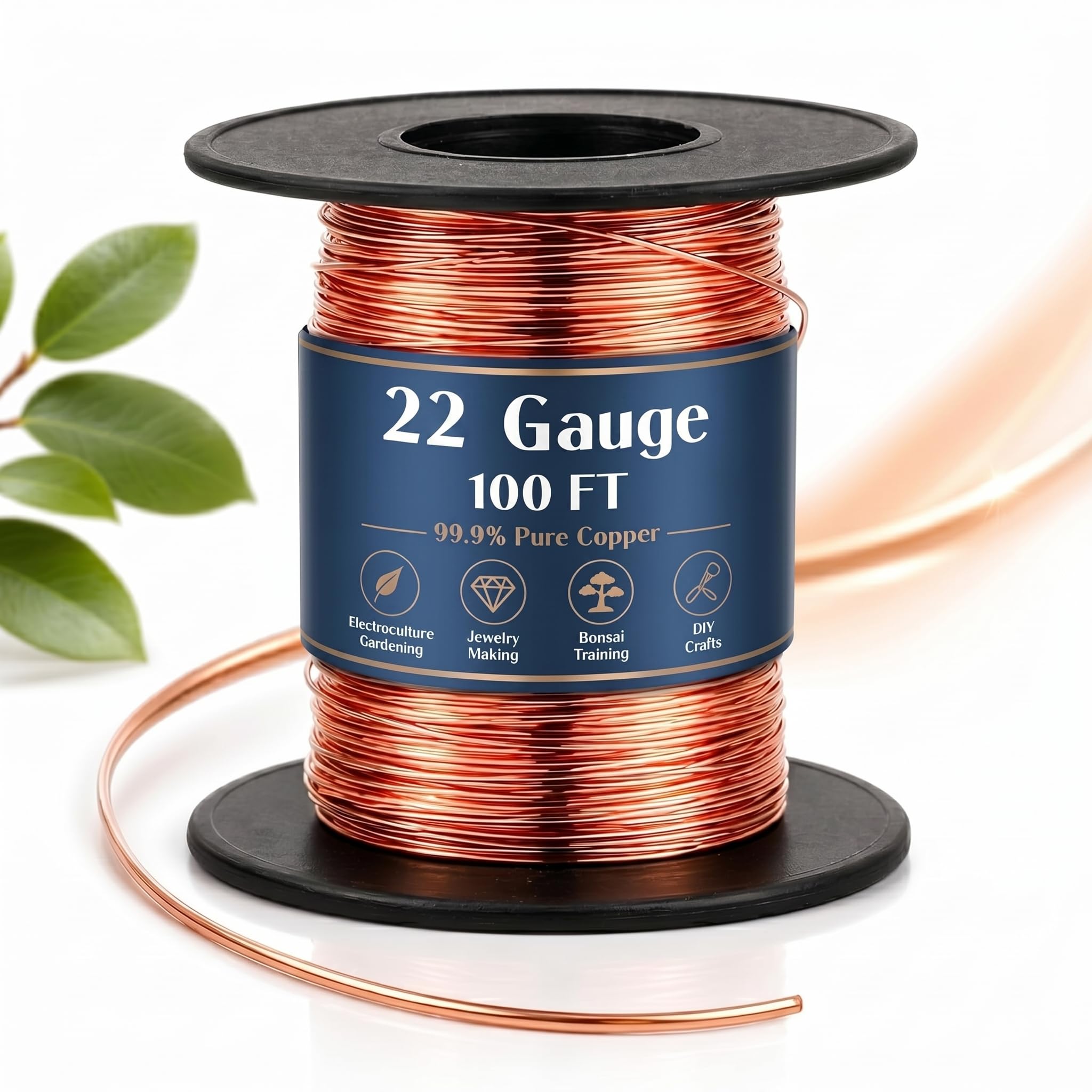 Therwen 100ft 22 Gauge Copper Wire for Gardening, Electroculture, Bonsai, Jewelry Making Beading DIY Craft Pure Bare Copper Wire Spool