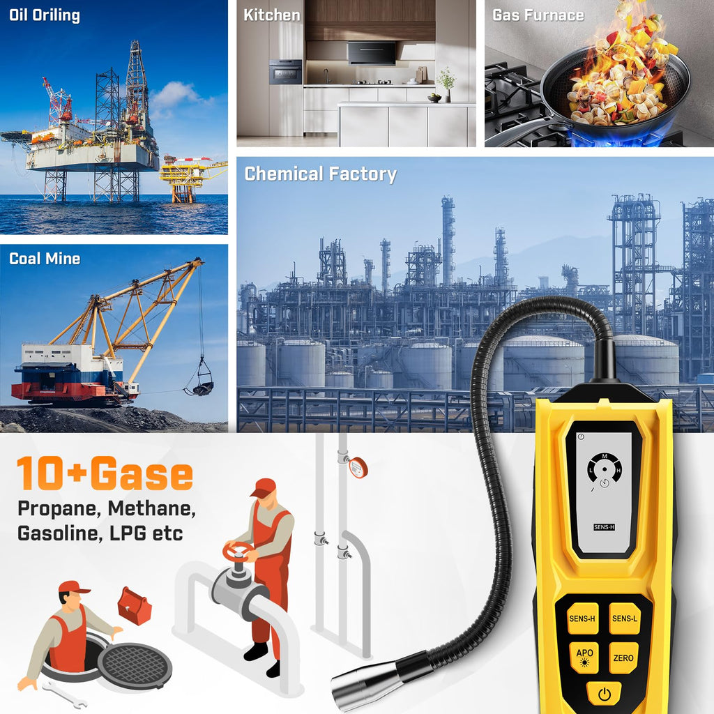 Natural Gas Leak Inspection Tool - Handheld Combustible Gas Sniffer with 11-Inch Gooseneck Propane Leak Tester with 3-Mode Indication, Gas Sniffer for Methane, Propane, LPG