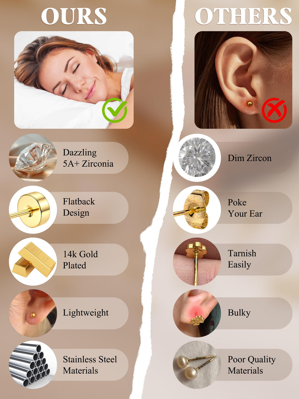 Sanfenly Stud Earrings Small Hoop Earrings Set for Women Gold Pink CZ