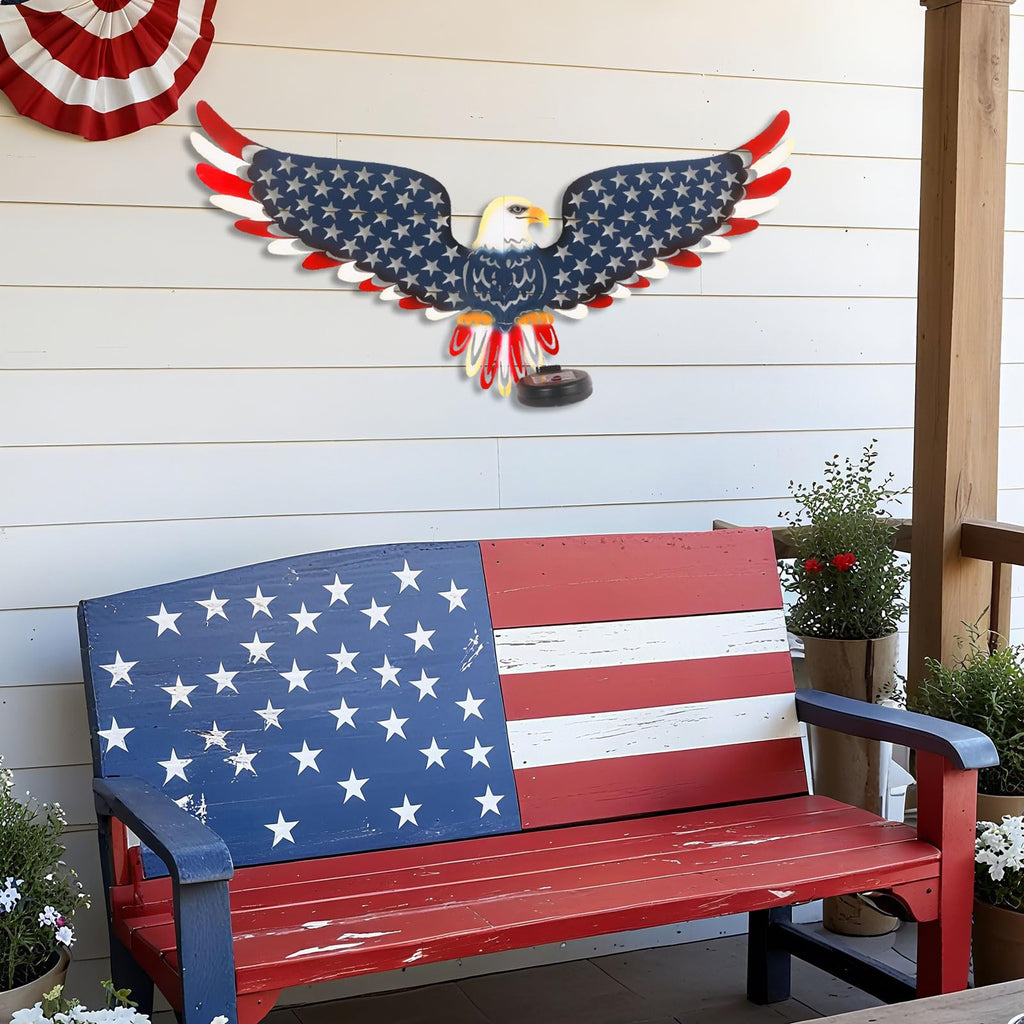 2 Pack 23" American Eagle Metal Wall Art with Solar Lights Outdoor