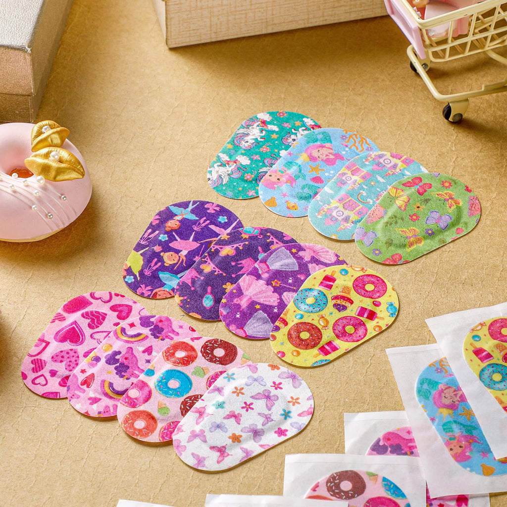 Panelee 120 Pcs Adhesive Eye Patches for Kids Girls Toddler Eye Patches Bulk Breathable Material, Light Blocking Cotton Colorful and Fun Designs Adhesive Bandages for Girls, 12 Styles