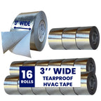 BlueTex Insulationㅤ HVAC Aluminum Foil Tape 3 inch x 150 ft (6 mil), Professional Grade Silver Duct Tape Metallic, Tear-Proof HVAC Tape, Heavy Duty, for Ductwork, Dryer Vent & Insulation - 16 Rolls