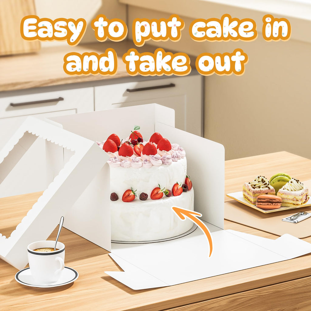 RYDDOY 3 Pack Cake Boxes with Board, 10x10x8 In Tall Cake Box with Window