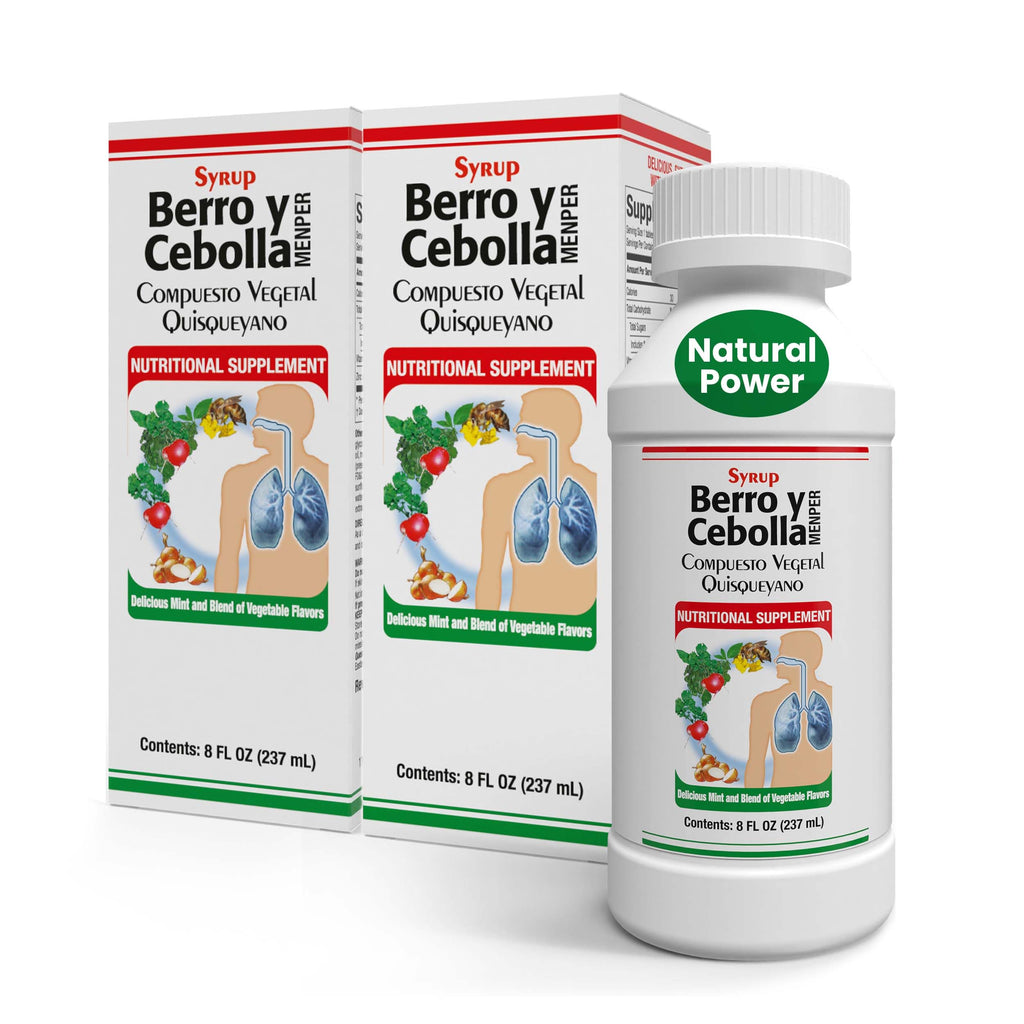 Berro y Cebolla MENPER Immune Support Syrup with Vitamin D, Zinc & Natural Herbal Extracts – Eucalyptus, Honey, Onion, Garlic & More – Teens & Adult Wellness Formula – 8 Fl Oz Each | 2-Pack