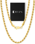 RTZN® Rope Chain for Men – 4mm 18K Gold Mens Rope Chain – Premium Stainless Steel Necklace for Men – Non-Tarnish & Waterproof Gold Mens Chain Necklaces (20'' Inches)