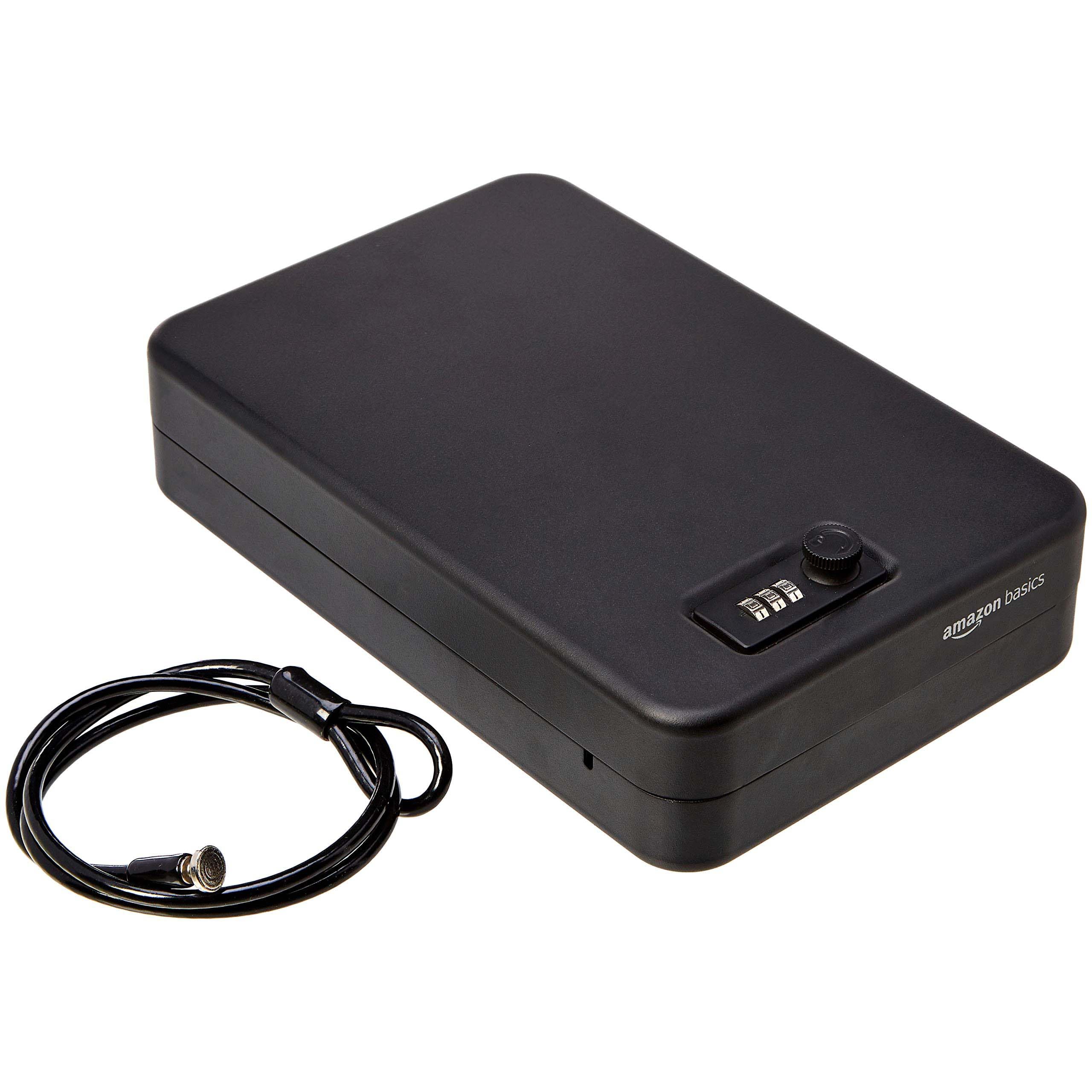 Amazon Basics Portable Security Case Lock Box Safe with Combination Lock for Documents, Valuables and Personal Items, XXL, Black