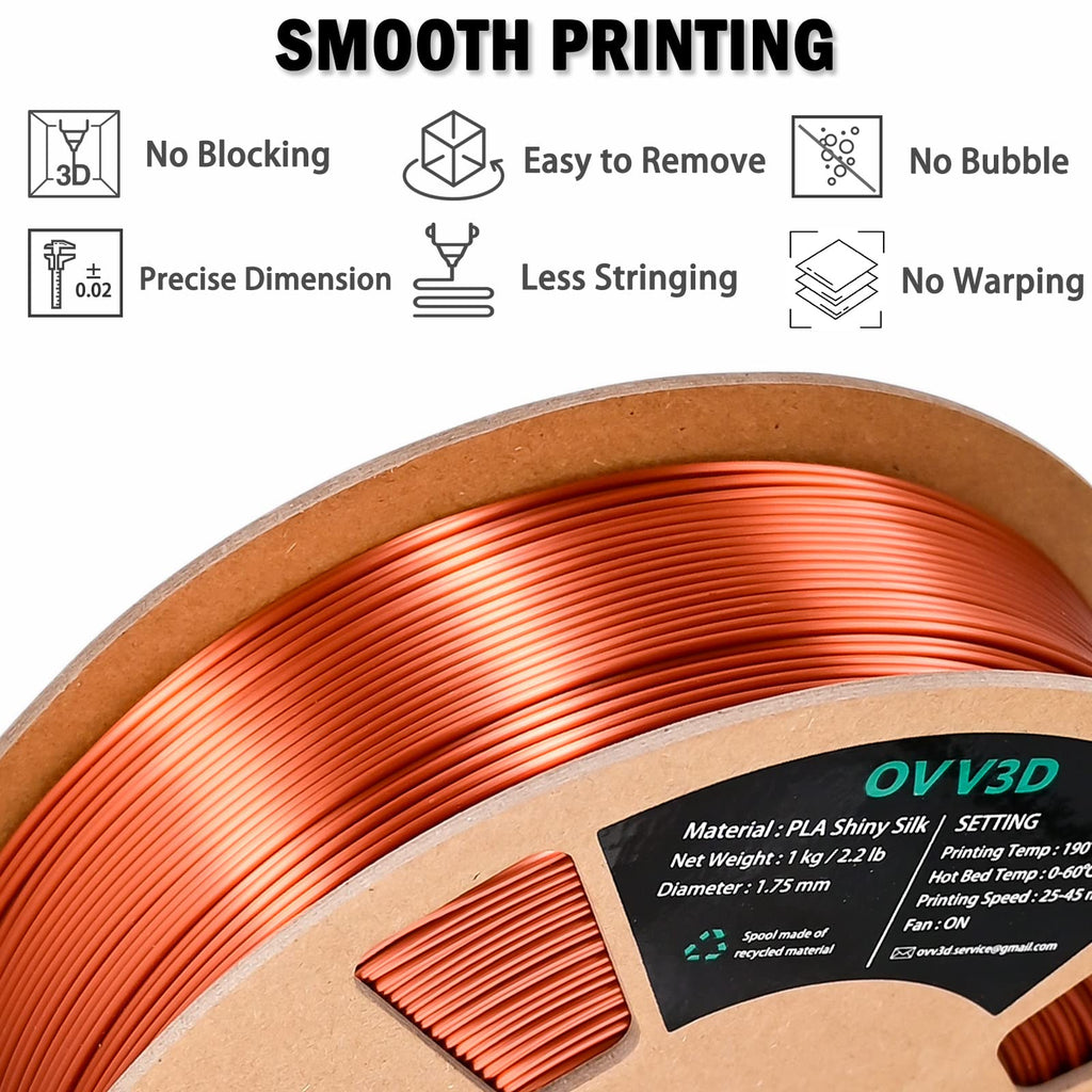 OVV3D Silk PLA Filament 1.75mm 3D Printer Filaments, Upgrade Silk Coffee Gold Filament for Most FDM 3D Printer, Metal 3D Printing Filament, 3D Filament 1.75 +/- 0.02mm, 2.2lbs / 1kg