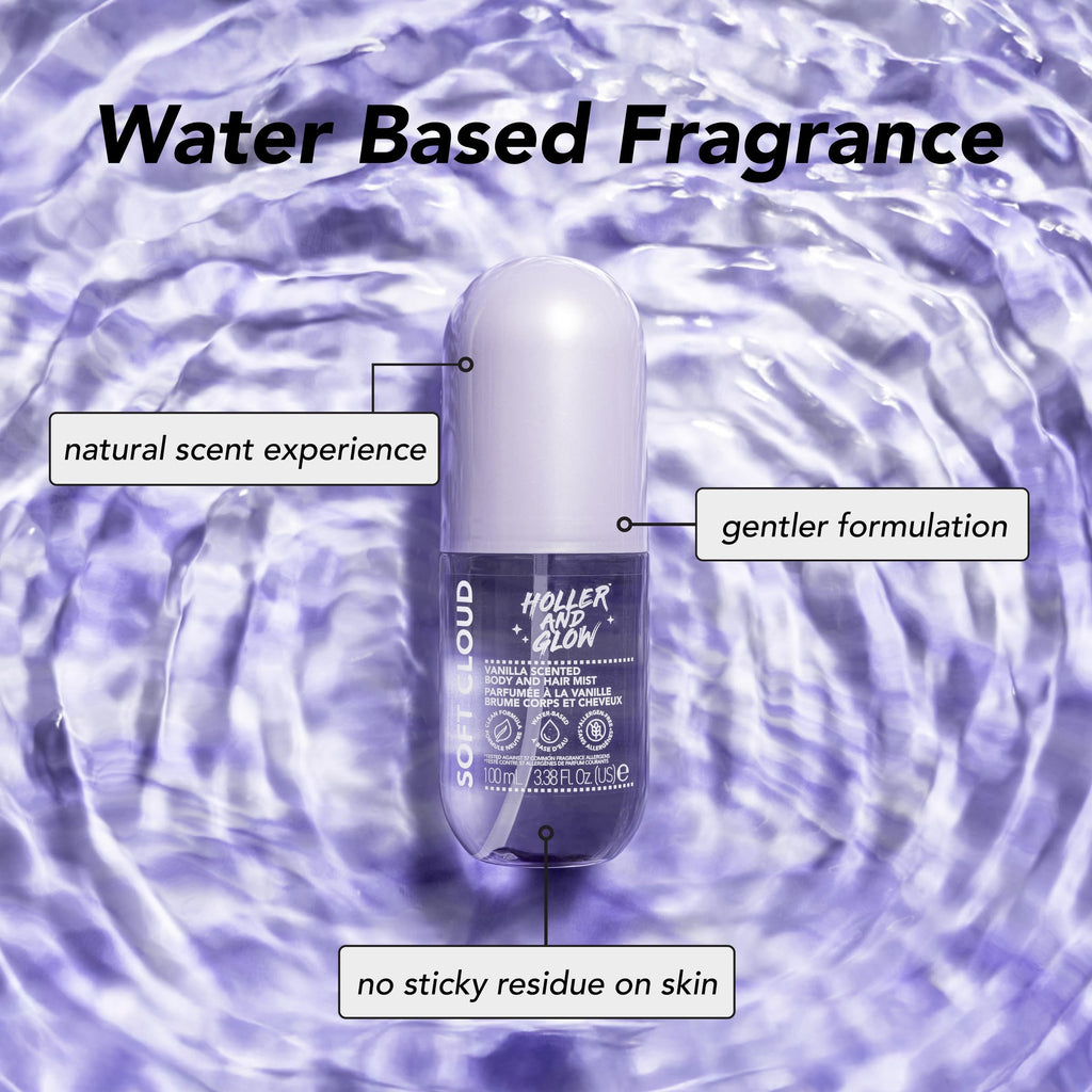Holler And Glow Mood Boosting Soft Cloud Body & Hair Mist, Body Spray, Teen Girls Spritz, Long Lasting, Vanilla, Sweet Scented, Water Based Fragrance For Tweens, Clean & Gentle Formula, 3.38 Fl Oz