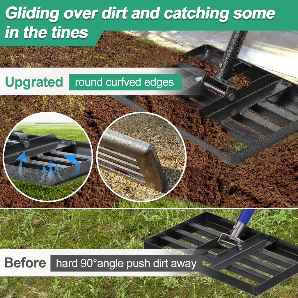 Lawn Leveling Rake, 17x10 Heavy Duty Lawn Leveler with Adjustable Handle Dirt Ground Level Tool for Yard Garden (60 Inch)