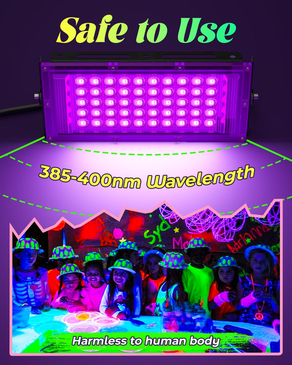 2 Pack 50W LED Black Light, Waterproof Blacklight for Glow Party, Halloween