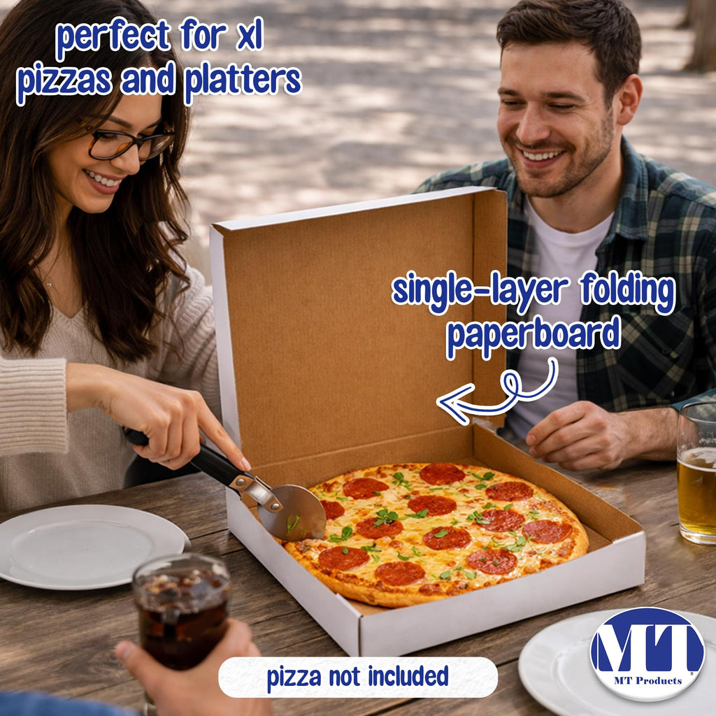 MT Products 16" x 16" x 1.9" Extra Thin White Paperboard Pizza Boxes (10 Pack) - Jumbo Lightweight Folding Bakery Box for XL Thin-Crust Pizza, Donuts, Apparel & Gifts - Made in USA