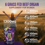 tzaxyan 1300MG Beef Organ Supplement for Women, 100% Grass Fed Beef Liver, Uterus, Ovary & 3 More, Bovine Organ Capsules for Supports Women's Overall, Endocrine Balance, Energy, Immunity, 30 Days