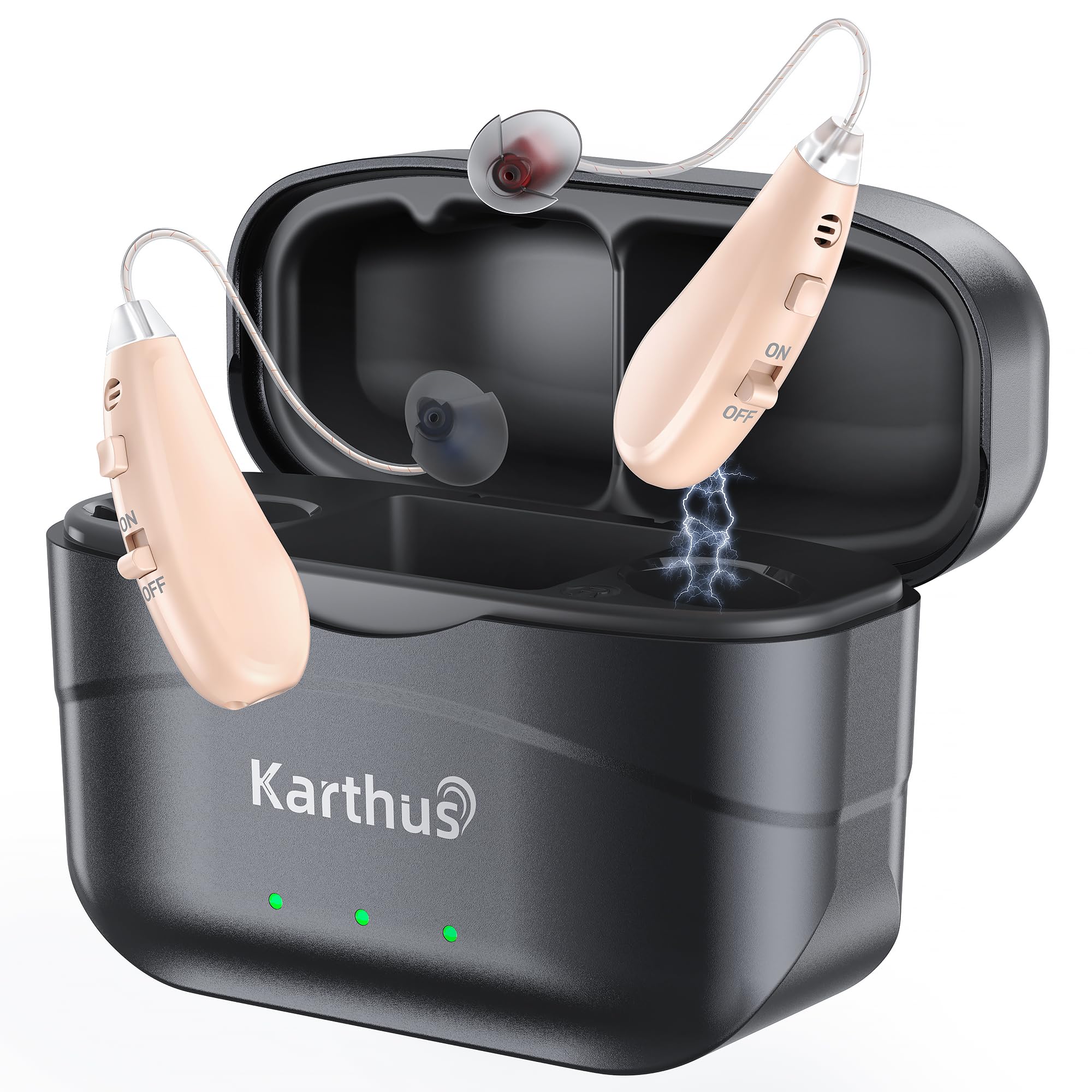 Karthus Hearing Aids, Rechargeable Hearing Aids for Seniors with Hearing Loss, Noise Cancelling & Clear Sound, Comfort & Invisible, 100H Long Battery, 7 Level Volume, One-Button Operation, Skin