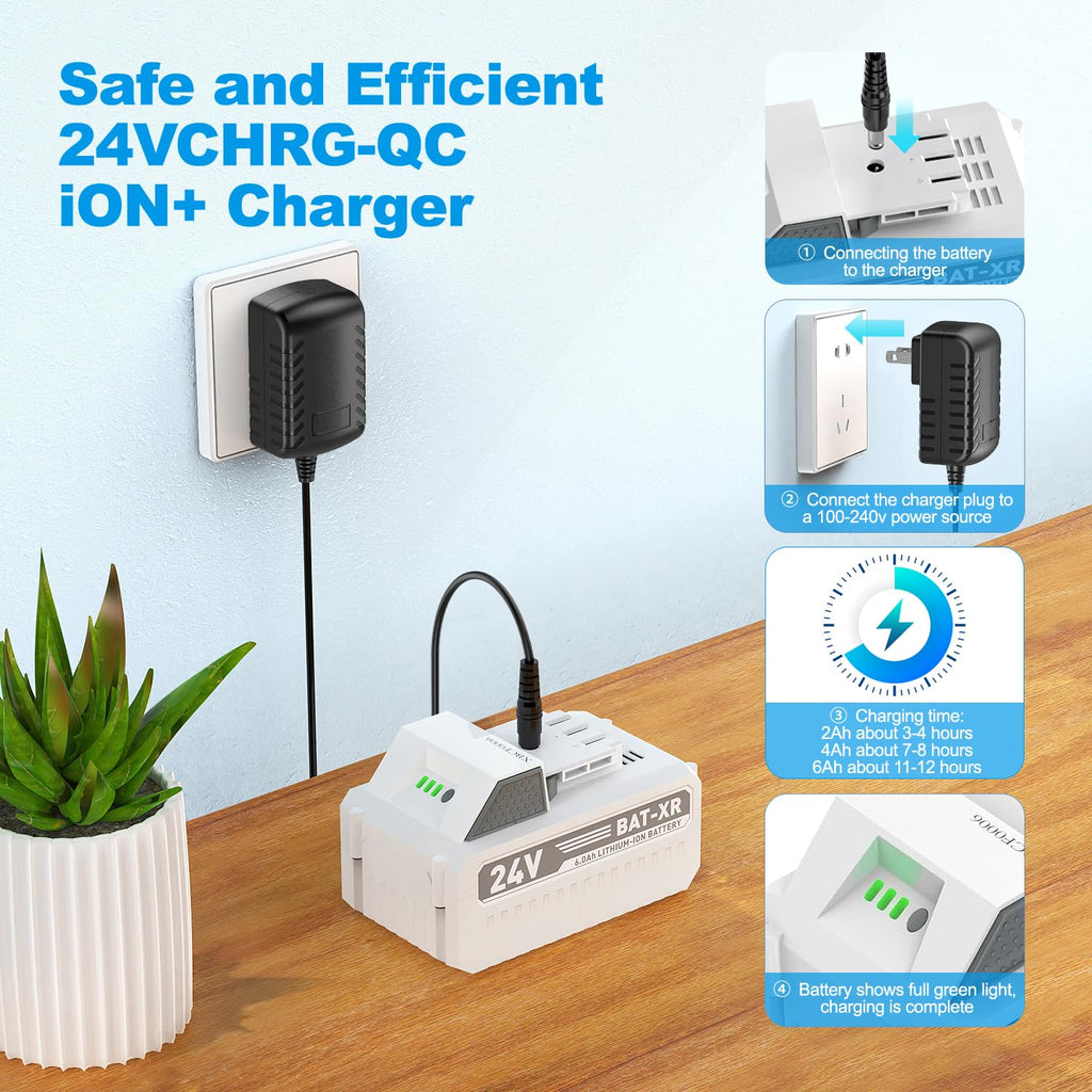 Quick Charge for Snow Joe & Sun Joe 24V Battery, 24VCHRG-QC iON+ Charger for iBAT24 & 24VBAT Series Batteries, iBAT24-LT, iBAT24-XR, 24VBAT-LTE, 24VBAT-XR AC Adapter