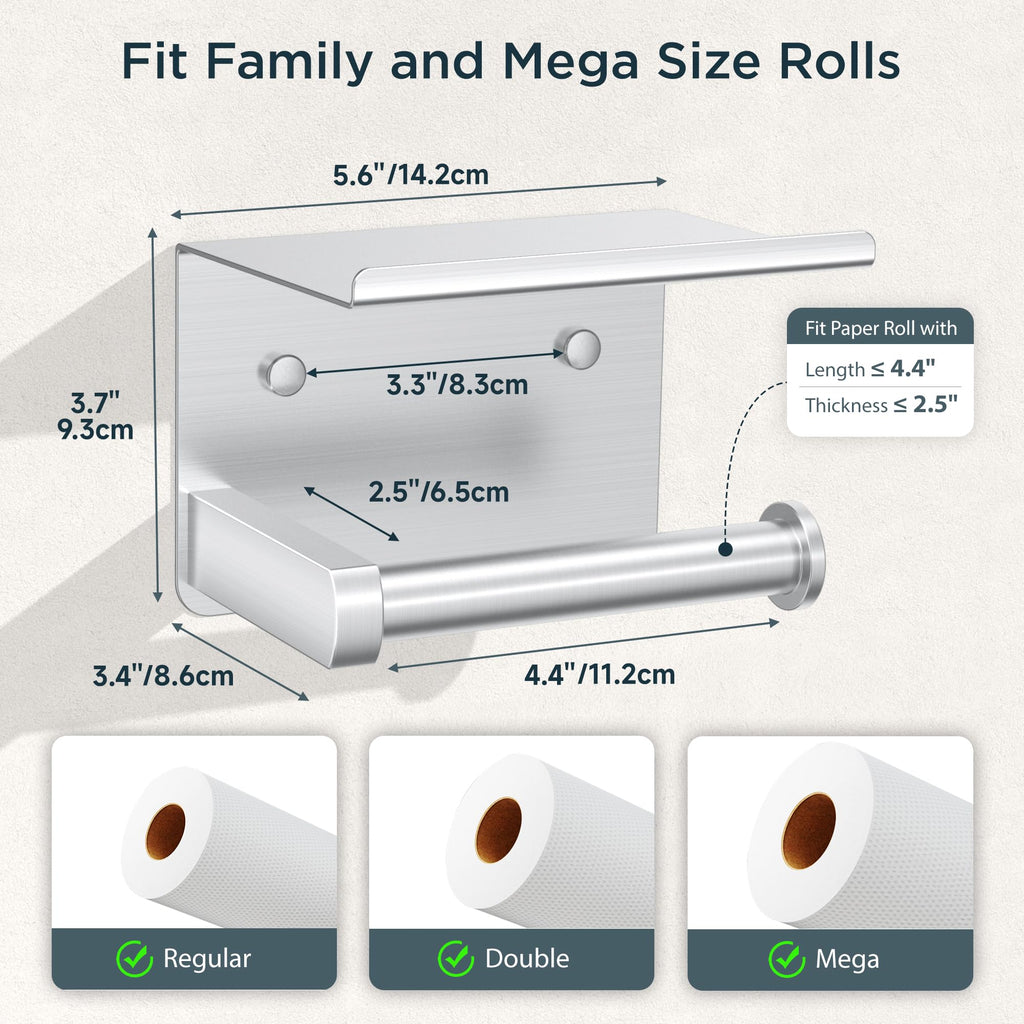 FORIOUS Toilet Paper Holder with Shelf, Adhesive or Screw, Commercial
