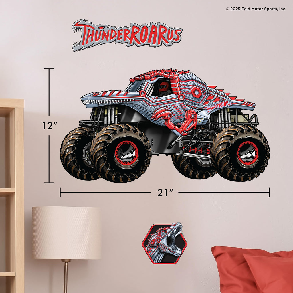 Monster Jam ThunderROARus Truck Wall Decal - Large 21" Wide Monster Truck Wall Vinyl Stickers Bedroom Decorations - Peel and Stick Room Decor