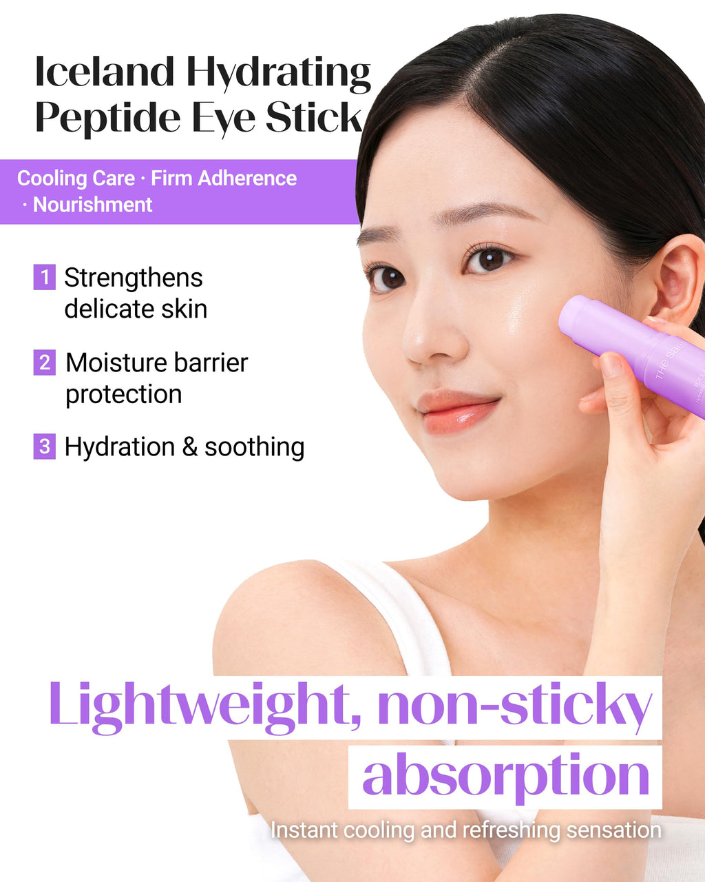 THESAEM Iceland Eye Stick Bundle - 3 Pack (Collagen + Peptide + Hydrating) 0.38 oz Each - Complete Under Eye Treatment for Dark Circles, Puffiness & Wrinkles - Anti-Aging Cooling Balm with Niacinamide