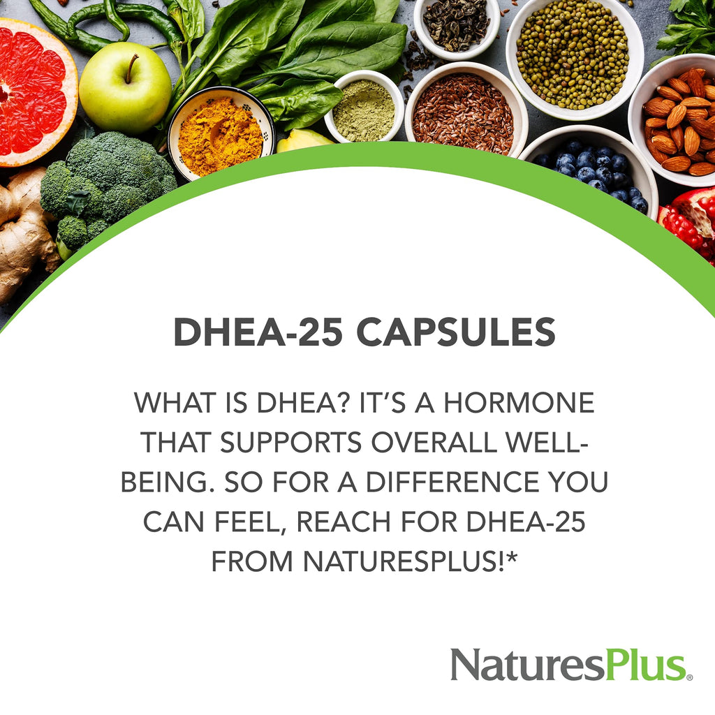 NaturesPlus DHEA-25 with Bioperine - 60 Capsules - Gluten Free - 60 Servings