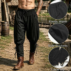 Men's Medieval Renaissance Pirate Pants Viking Ren Faire Costume(XL,Black)