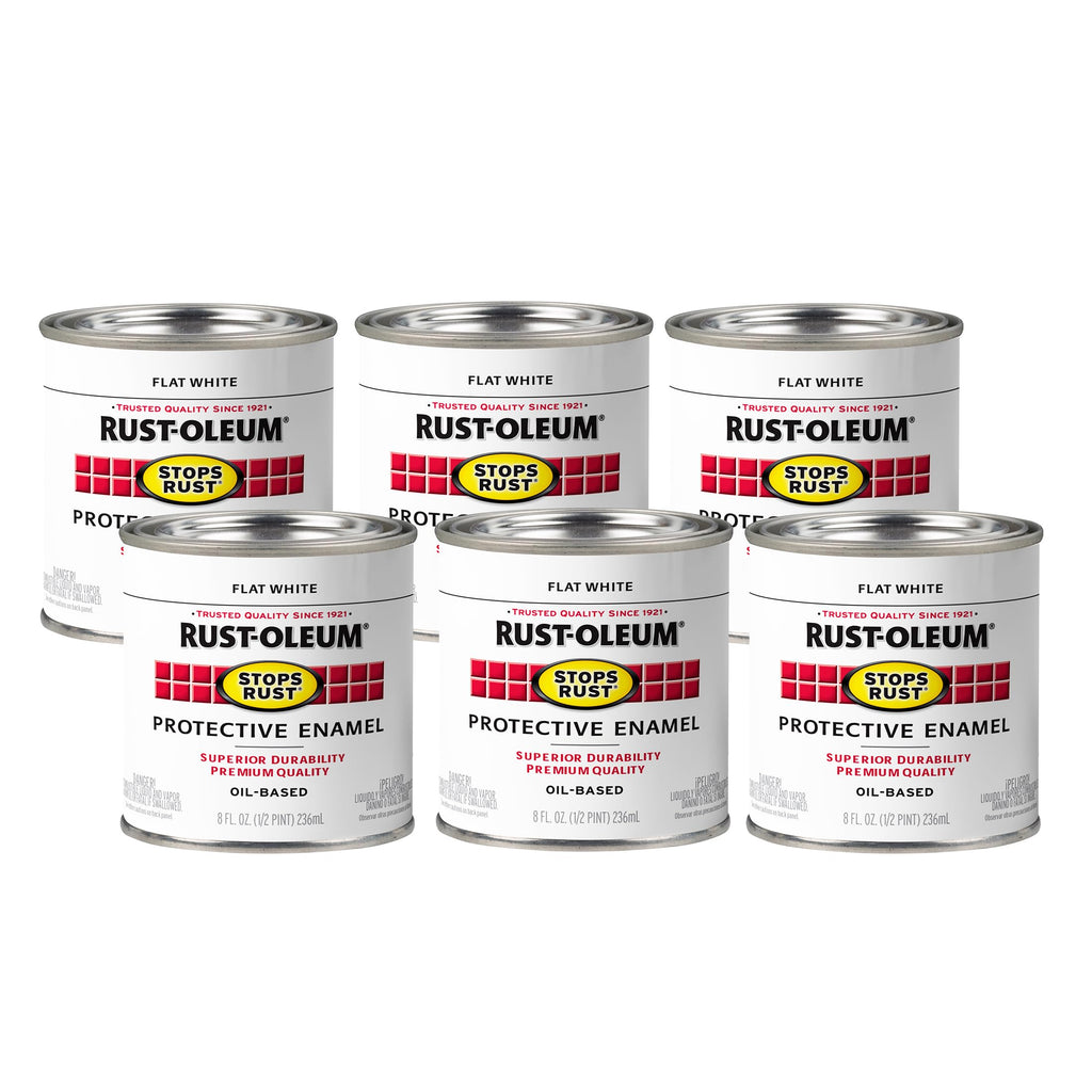 Rust-Oleum 7790730-6PK Stops Rust Brush On Paint, Half Pint, Flat White, (Pack of 6)