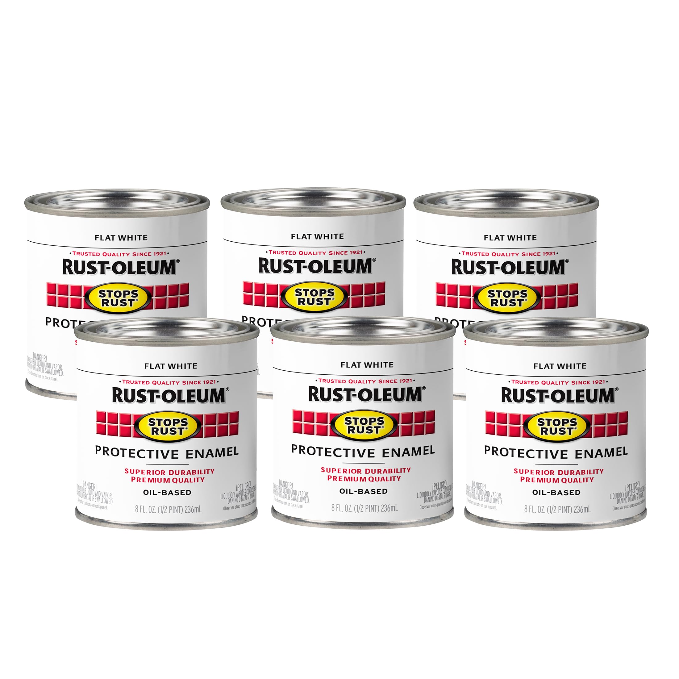 Rust-Oleum 7790730-6PK Stops Rust Brush On Paint, Half Pint, Flat White, (Pack of 6)