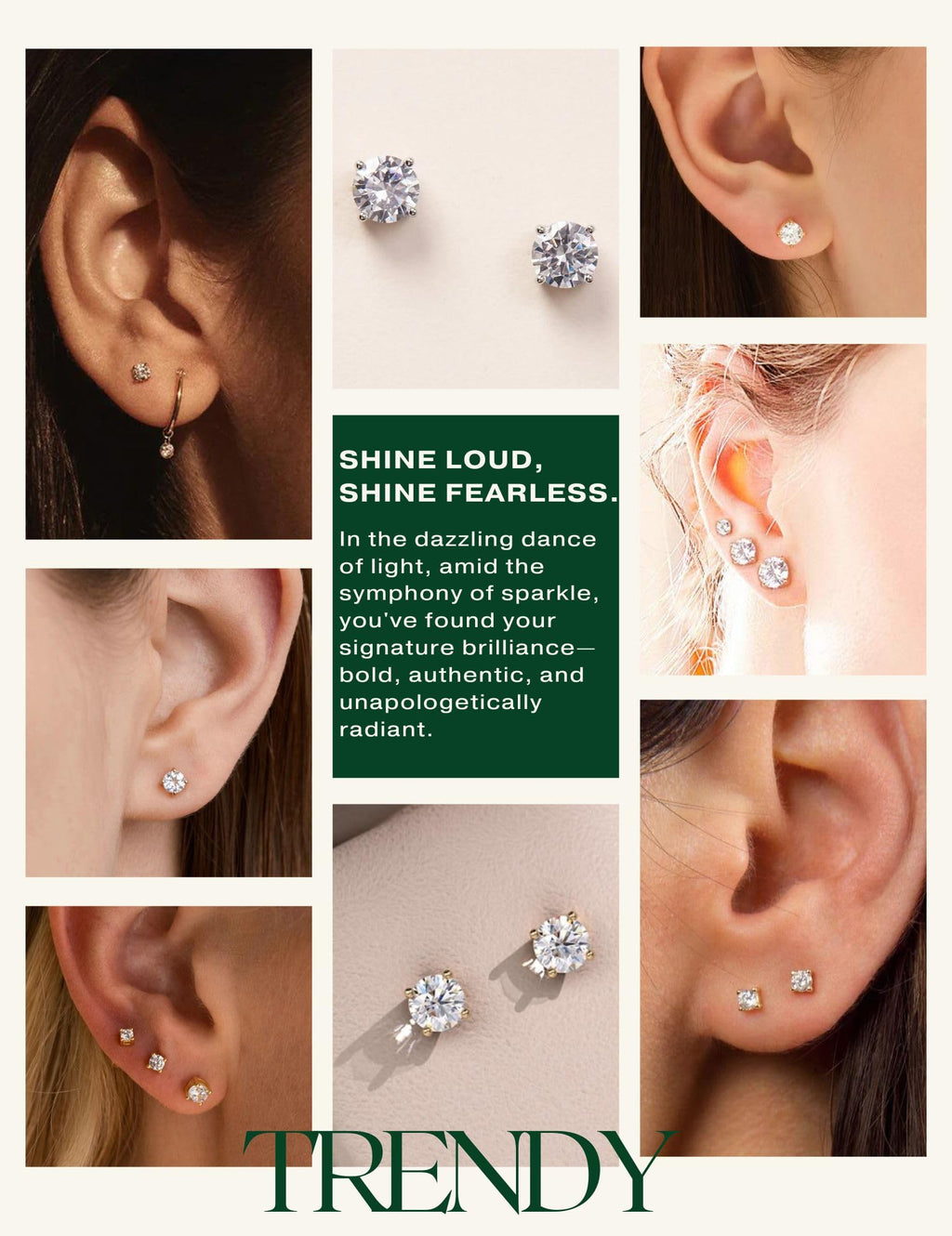 Women's 14K White Plated CZ Stud Earrings Simulated Diamond Round Cubic Zirconia Ear Stud Set（5 Pairs)