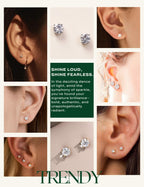 Women's 14K White Plated CZ Stud Earrings Simulated Diamond Round Cubic Zirconia Ear Stud Set（5 Pairs)