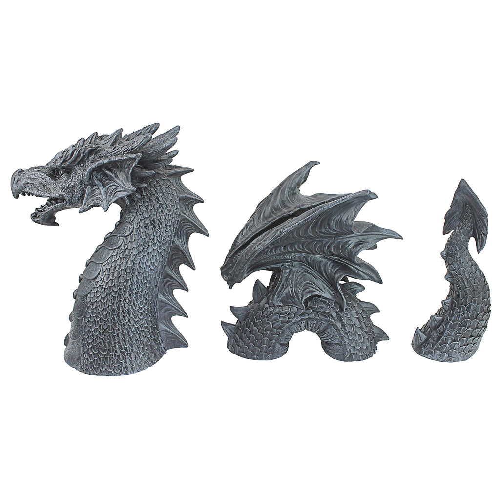 Design Toscano The Dragon of Falkenberg Castle Moat Lawn Garden Statue, 28 Inch Long, 14 Inch Tall, Cast Stone Resin, Gray Stone Finish