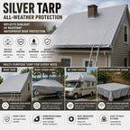 GliCraft 8 Pack Silver Tarps 6 x 8 ft, 5.5 Mil Waterproof Reflective Tarps, UV Resistant Sun Shade Tarp, Heavy Duty Roof Tarp for Roof Protection, Boat Cover, Rv Cover, Cars, Patio Furniture, Camping