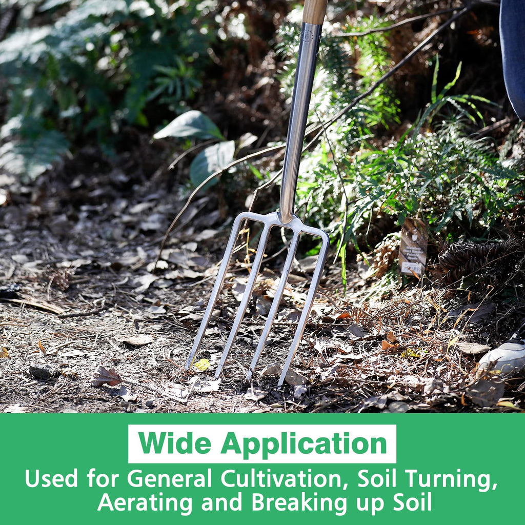 Berry&Bird Gardening Digging Fork, 4-Tine Stainless Steel Pitchfork