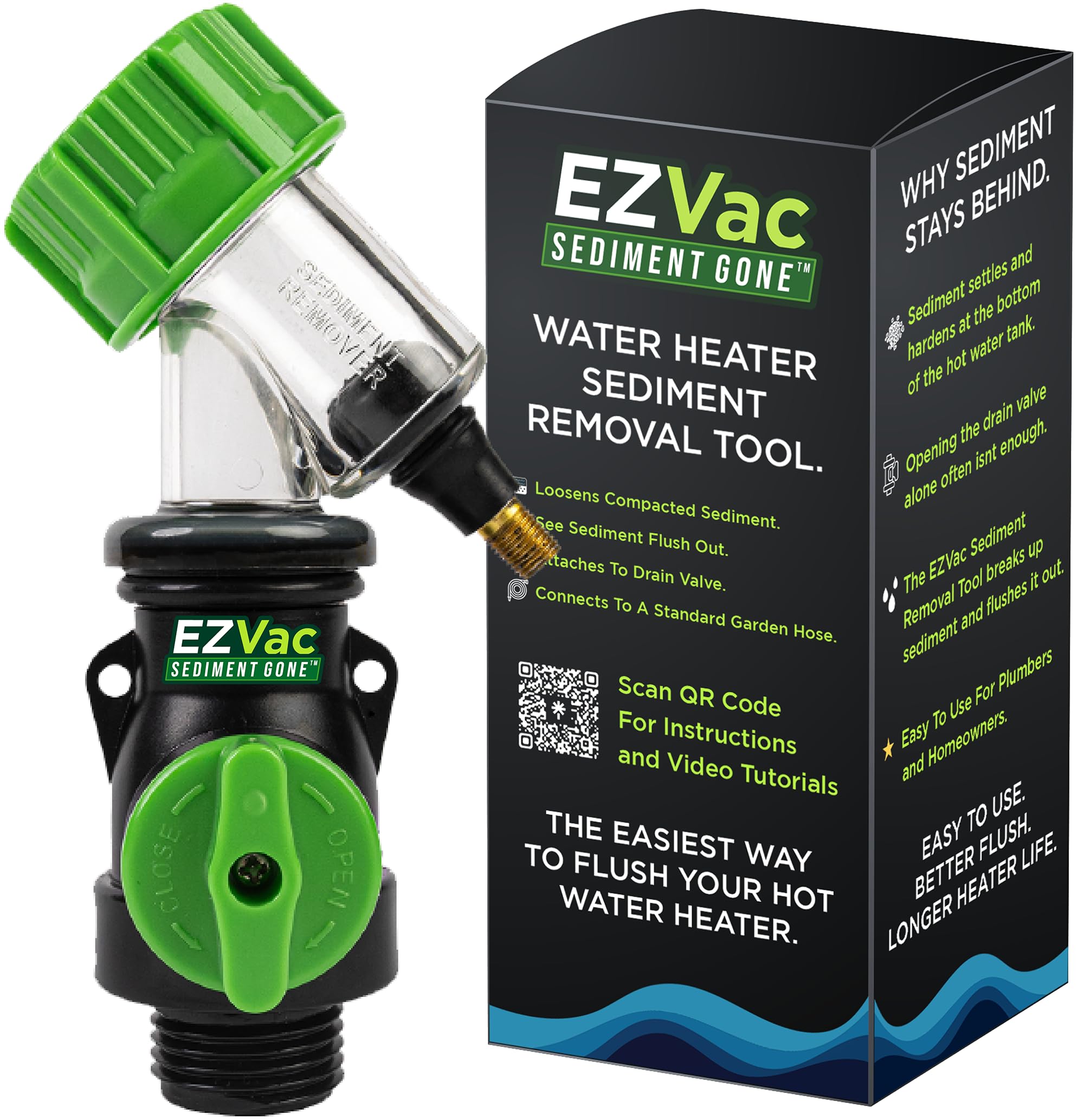 Sediment Gone™ Water Heater Sediment Removal Tool – Flushes, Cleans & Breaks Up Sediment Clogs in Electric or Gas Water Heaters – Easy DIY Water Heater Cleaning Tool