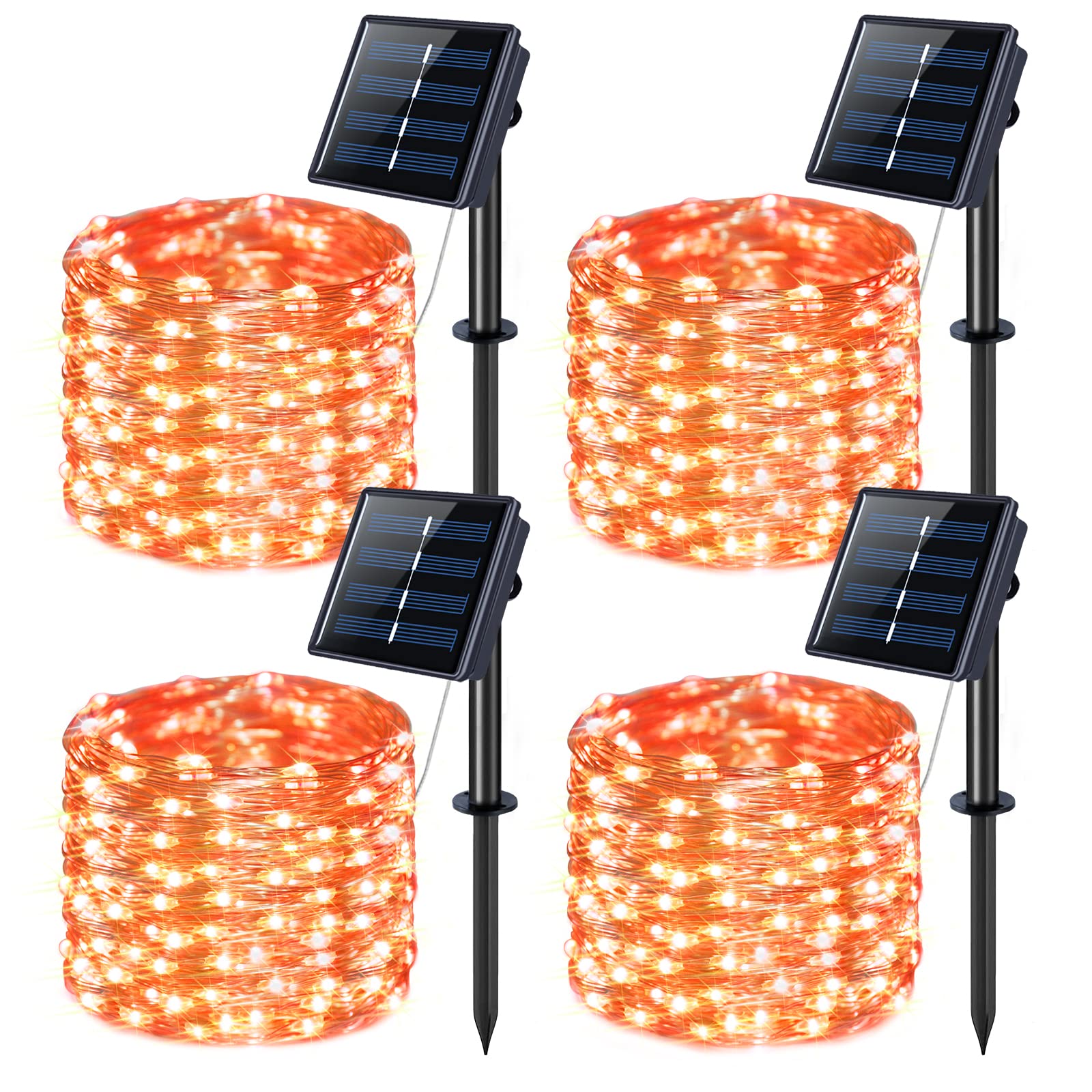 JMEXSUSS 4 Pack Solar Halloween Lights, Total 400 LED 132 FT Orange Solar Lights Outdoor Waterproof, 8 Modes Copper Wire Solar Fairy String Lights for Garden Yard Tree Halloween Decor