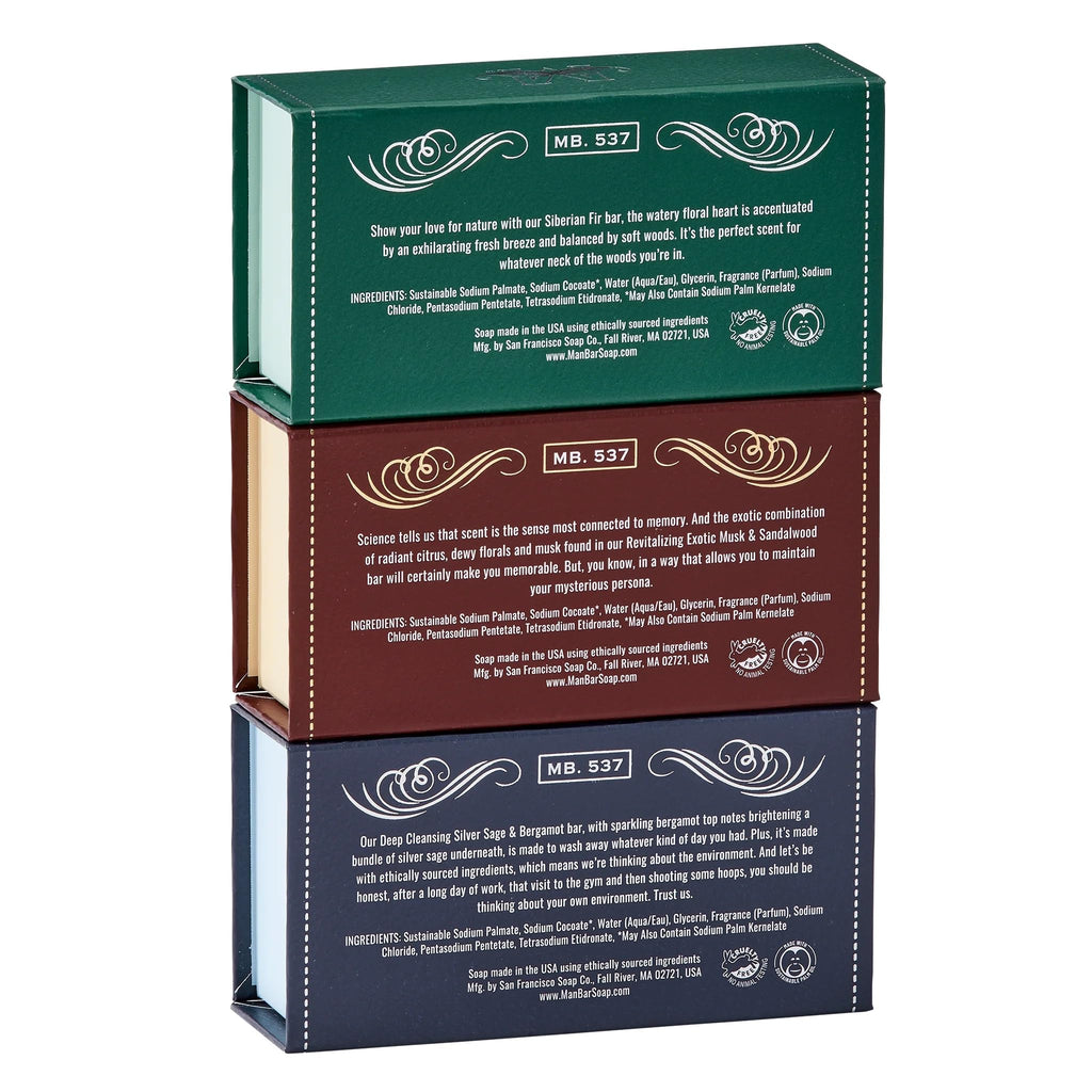 San Francisco Soap Co Man Bar 3-Piece Gift Set - No Harmful Chemicals - Good for all Skin Types - Made in the USA