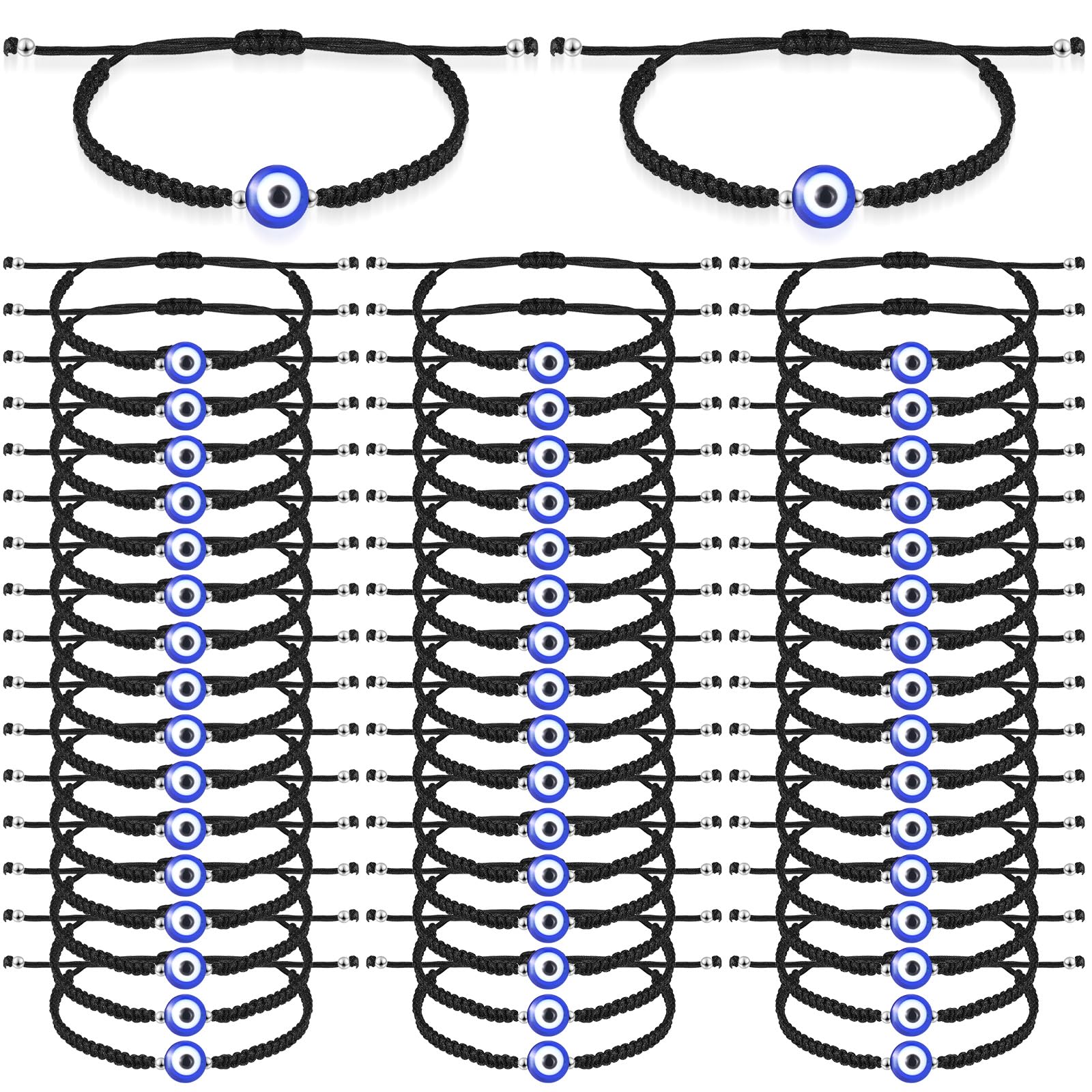 Sasylvia 50 Pcs Evil Eye Bracelets Bulk Mal De Ojo Bracelets,Black