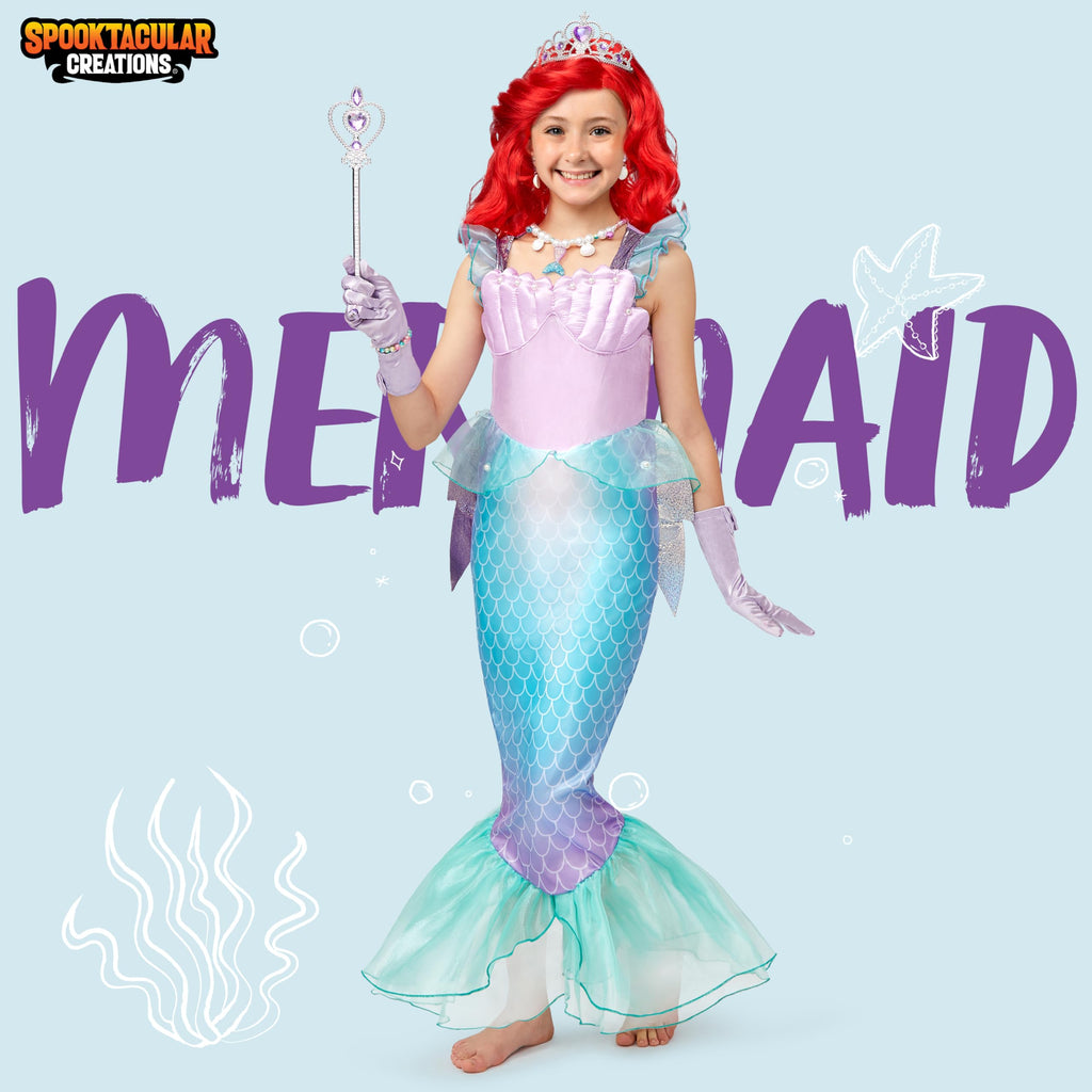 Spooktacular Creations Halloween Little Mermaid Costume with Mermaid Tail for Princess Girls 4-6 for Cosplay, Birthday Outfit