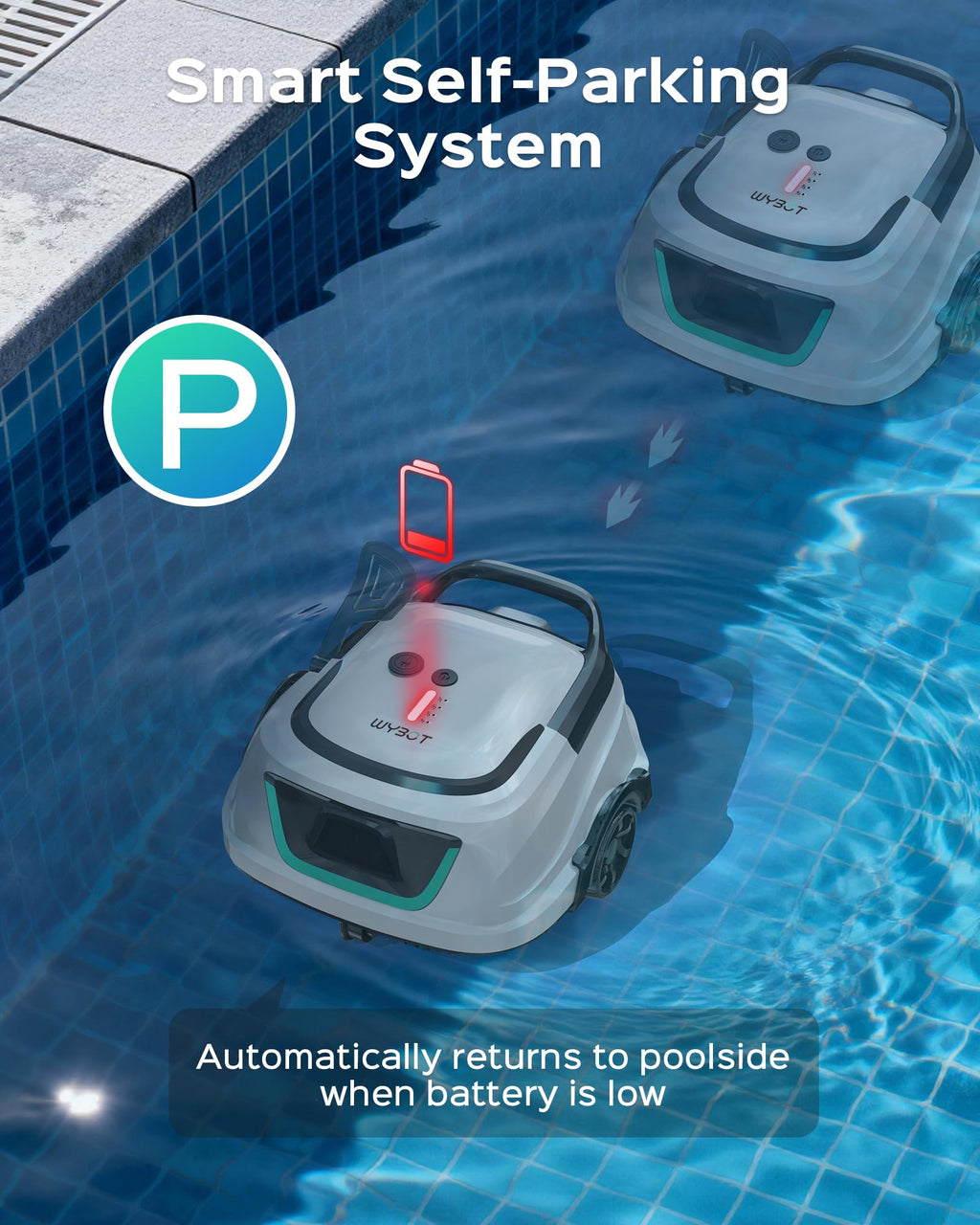 (2026 Upgraded) WYBOT A1 Cordless Robotic Pool Cleaner, Automatic Pool Vacuum for Above Ground with 120 Mins, Double Filters, LED Indicator, Charge in 2.5H, 4 Cleaning Modes (White Green)