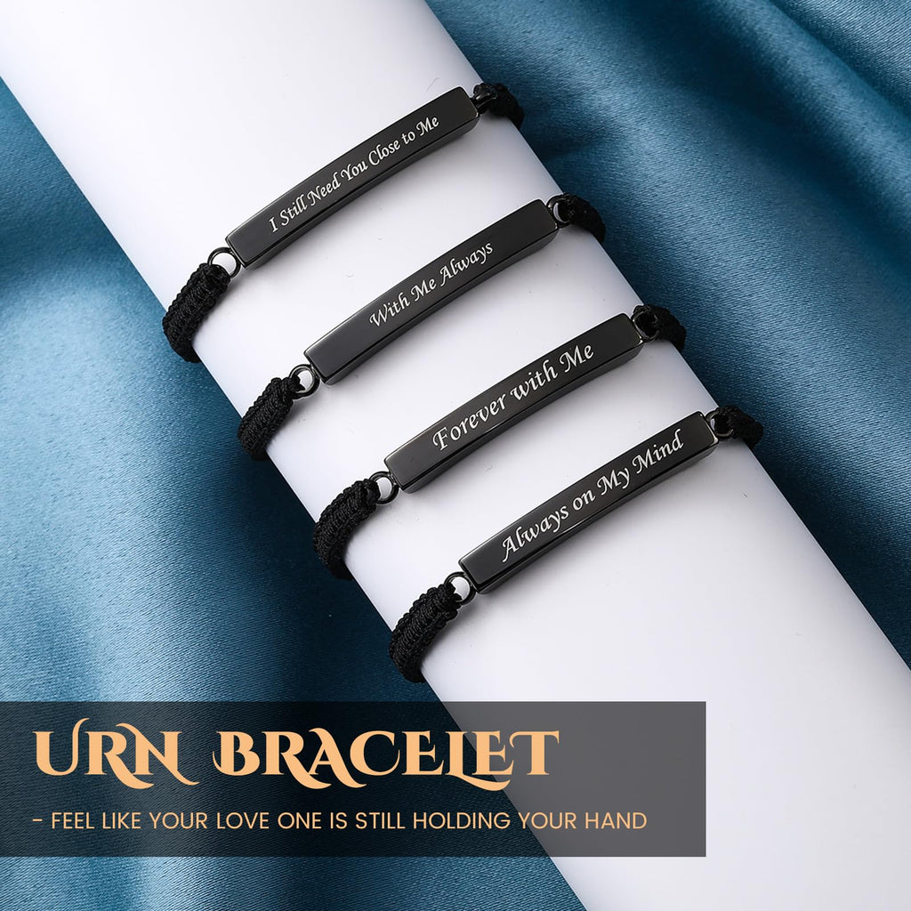 Ecation 4 Pack Cremation Jewelry Urn Bracelet for Ashes Adjustable Personalized Memorial Keepsakes Handmade Braided Ashes Bracelet Bangle Rope for Women Men Loved Ones and Pets (Black,Classic)