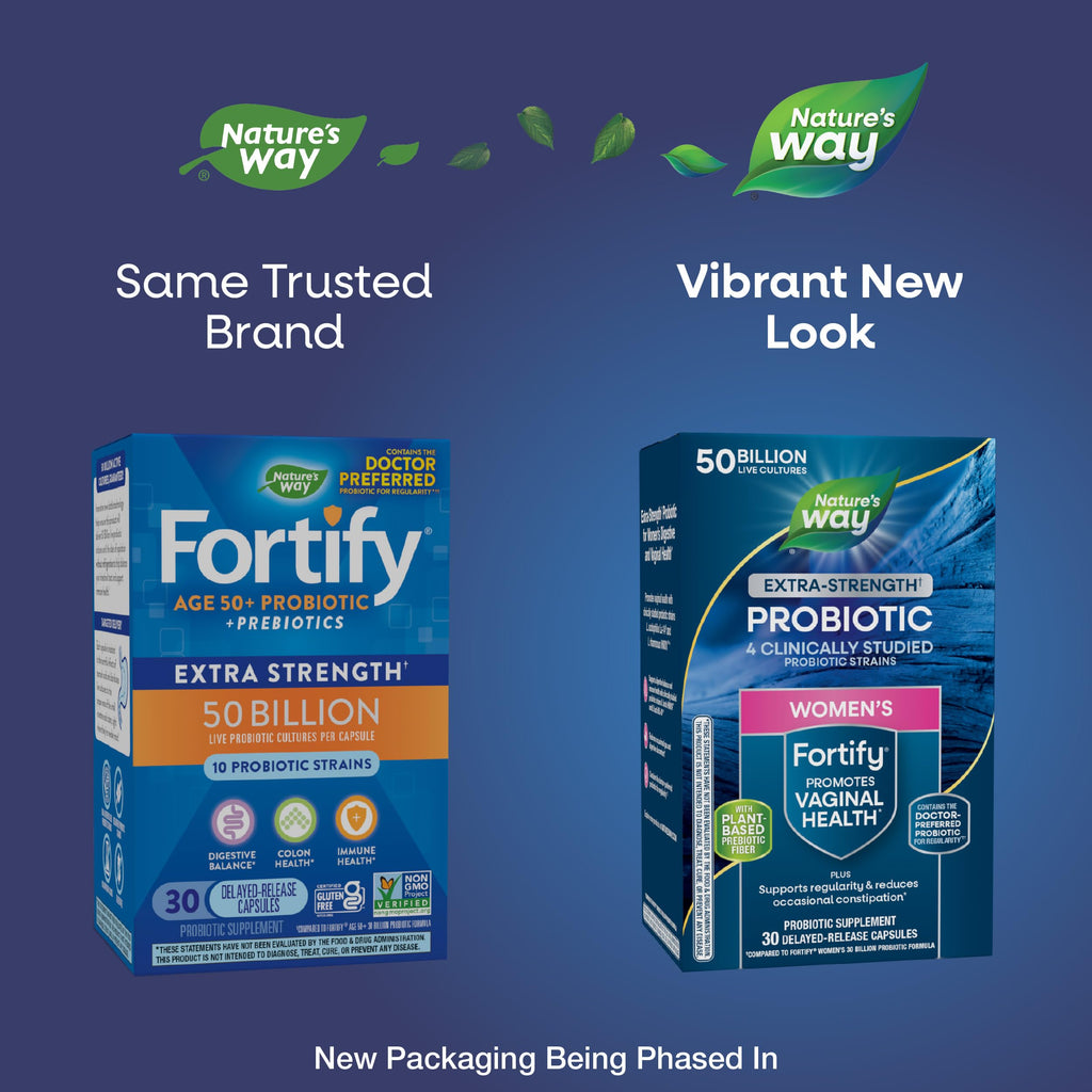 Nature's Way Women's Extra Strength(1) Fortify Probiotic 50B Cultures, Supports Digestive, Vaginal & Immune Health*, Plant-Based Prebiotic Fiber, Non-GMO Project Verified, 30 Capsules