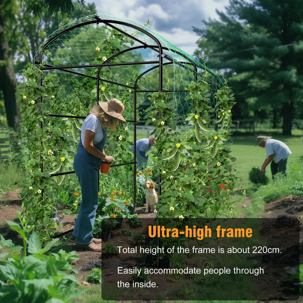 unho 87inch Garden Trellis Arch: for Climbing Plants with Net Metal